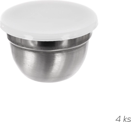 Set of stainless steel sauce bowls with plastic lids 8 cm, 4 pcs