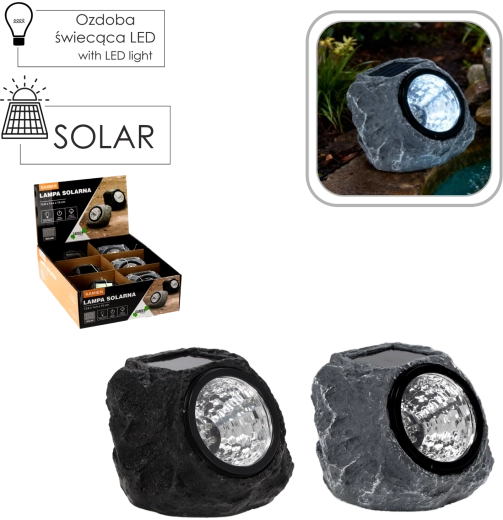Saulės sodo šviestuvas su akmens imitacija 12,6 × 14,4 × 10 cm