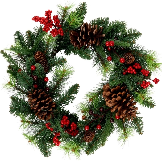 Christmas wreath 45 cm with pine cones and red berries