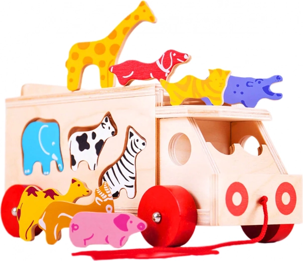 Bigjigs Toys wooden pull-along with animals and shape sorter