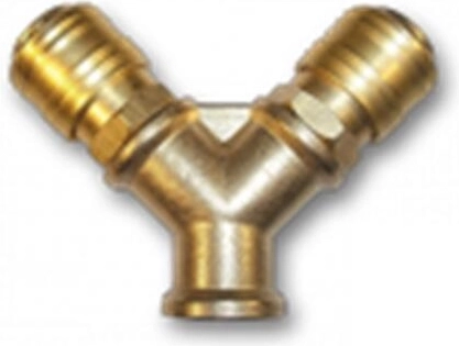 Žalvarinis žarnos atšakotuvas su vidiniu 3/8" sriegiu ir dviem greitosiomis jungtimis