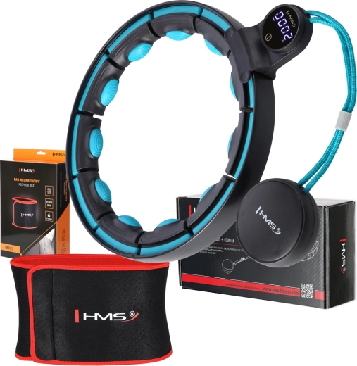 Masažinio hula hoop su svareliu ir liekninamuoju diržu rinkinys juoda/turkio