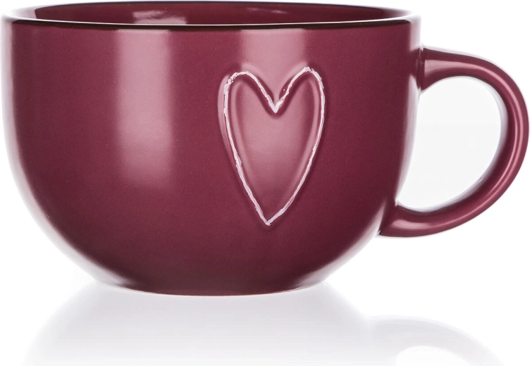 Keraminis „Jumbo“ puodelis HEART 730 ml, bordo