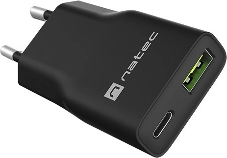 Natec Ribera GaN slim tinklo įkroviklis 20 W (USB-C + USB-A) – 1 vnt.