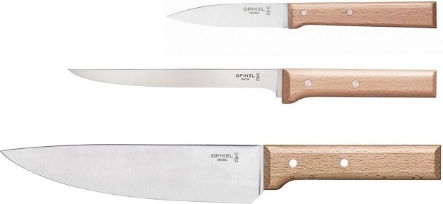 Opinel Parallele kitchen knife set, beech wood, 3 pcs
