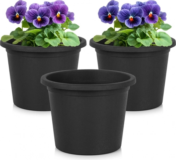 Plastic garden flower pots black round 14.5 cm – set of 3