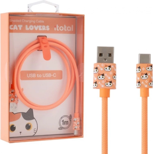 USB‑C įkrovimo kabelis su oranžine kate