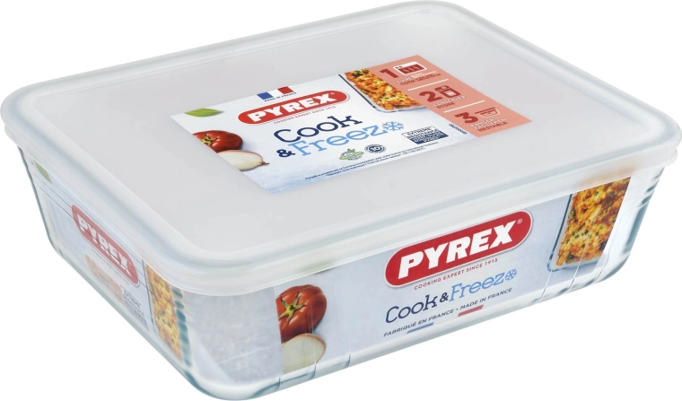 PYREX Glass Container 2.6 l with Lid, 24 × 19 × 8 cm