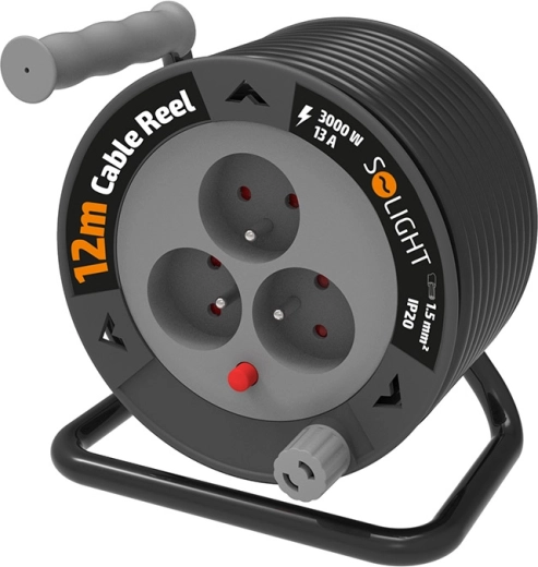 Solight extension cord on a reel 12 m with 3 sockets