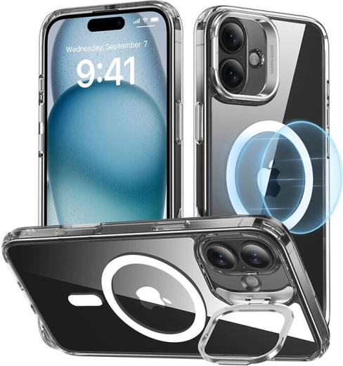 ESR Classic Hybrid HaloLock case with stand for iPhone 16 Plus clear
