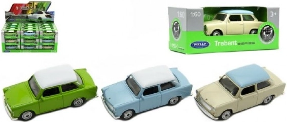 Welly metalinis „Trabant“ modelis 1:60, 7 cm, laisva eiga, spalvų miksas
