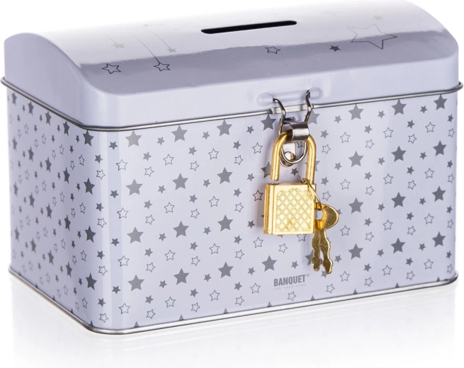 4Kids balta metalinė taupyklė skrynelės formos 12,8 × 8,4 × 8,4 cm