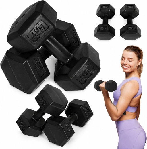 MOVEPRO Hexagonal Dumbbells 2×4 kg (black)
