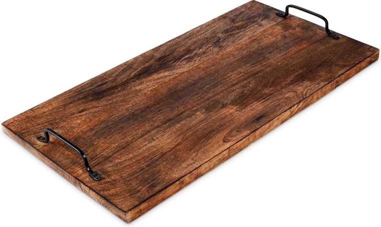 Medinė serviravimo lentelė su metalinėmis rankenomis 56 × 29,5 cm