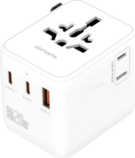 Kelioninis adapteris 20 W GaN NOMAD su 2x USB‑C ir 1x USB‑A