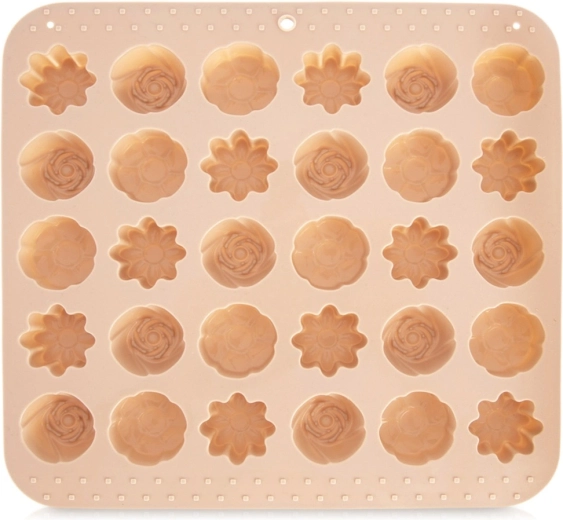 Silicone mold for cookies and pralines, flowers, 21.5 × 20 × 2 cm, beige