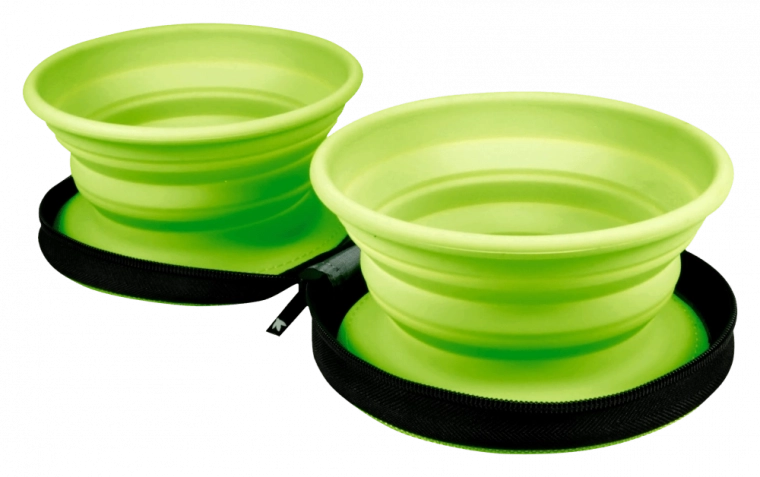KIWI WALKER Travel Double Bowl – green, 2 pcs