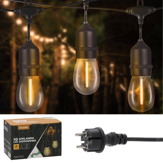 Outdoor light string 10 m with 10 LED E27, warm white, IP44