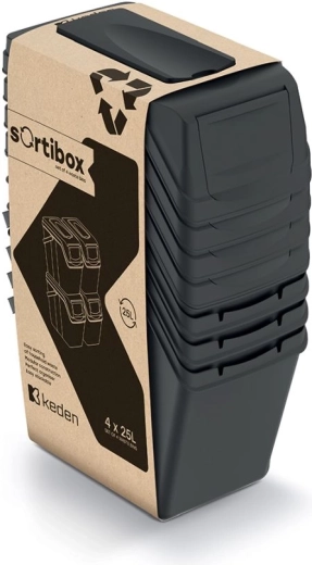 Rūšiavimo šiukšliadėžių rinkinys SORTIBOX 4×25 l juodas – Prosperplast