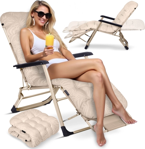 Folding garden lounger with cushion Sofotel ChillWell, beige