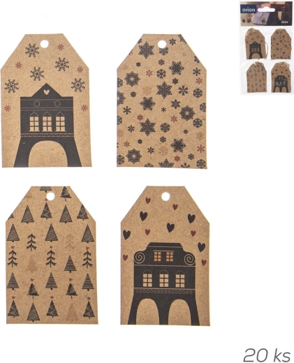 Christmas paper gift tags – houses, 20 pcs