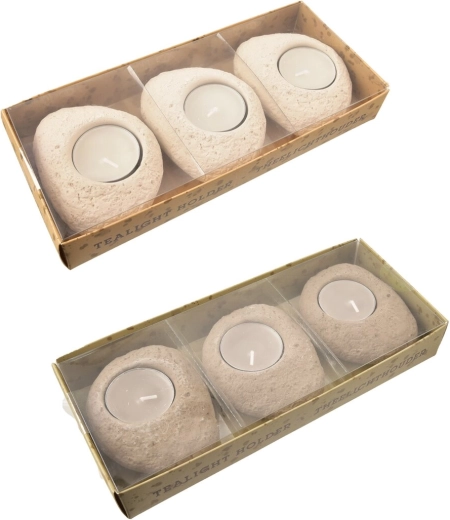 Set of cement candle holders with candles, 3 pcs