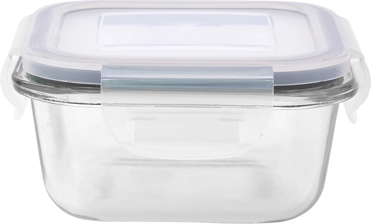 Glass square food storage container with clip lid 0.3 L