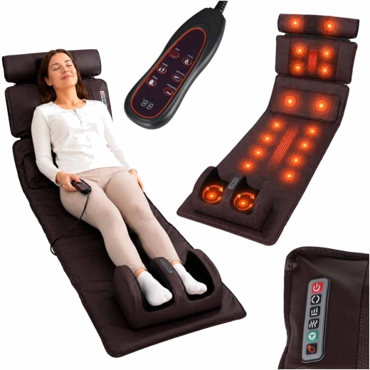 Full-body massage mat with shiatsu pillow, heat and remote control