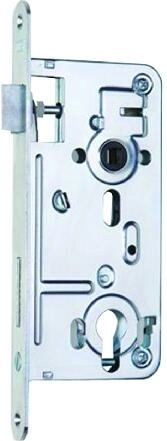 Mortise lock for euro cylinder with gear, right-hand, white, galvanized