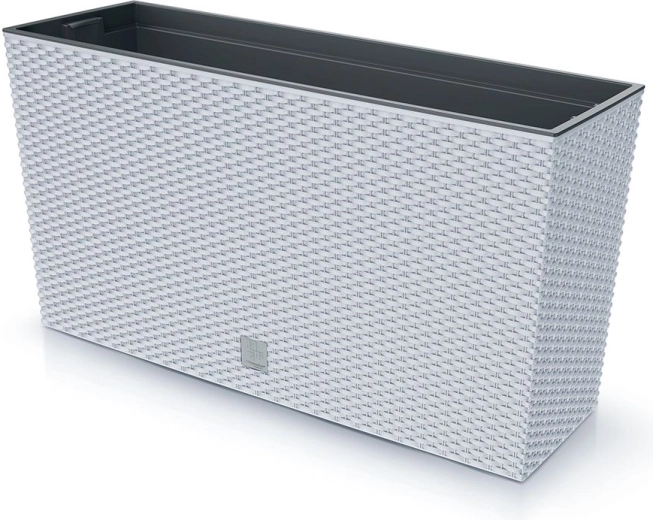 Rato Case M Planter Box with Liner 77 cm – white plastic flower box with rattan look