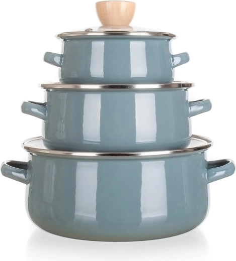 Emaliuotų puodų rinkinys Natural Olive, 6 dalių