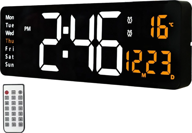 XXL LED digital wall clock 39 cm RENEW FORCE with remote control