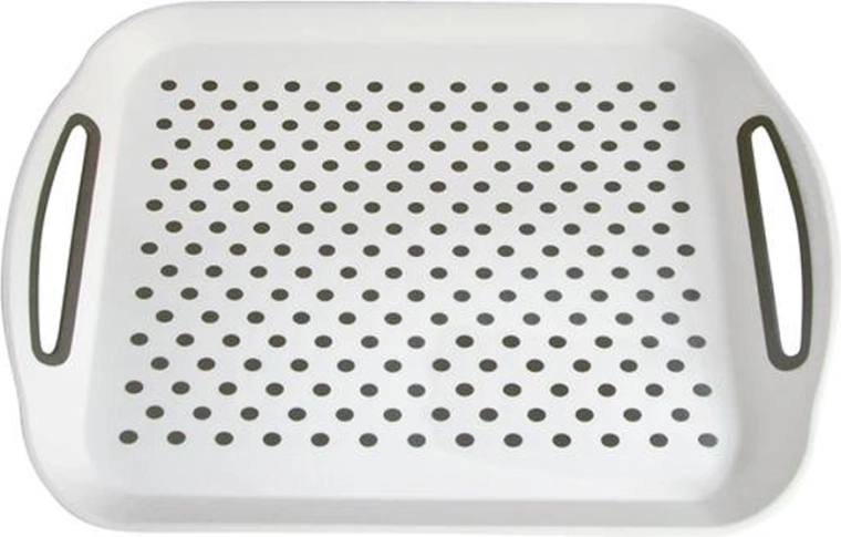 Plastikinis neslystantis padėklas TORO 41 × 29 cm, baltas su taškeliais