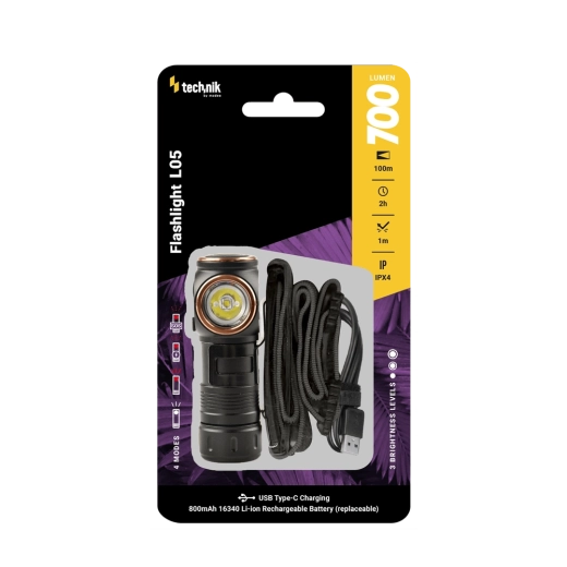Technik L05 kaktinė ir kišeninė žibintuvėlis SST20, 700 lm, USB‑C