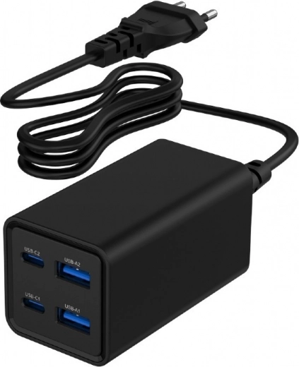 Universalus 65 W GaN įkroviklis 2xUSB-A 2xUSB-C greitas įkrovimas juodas