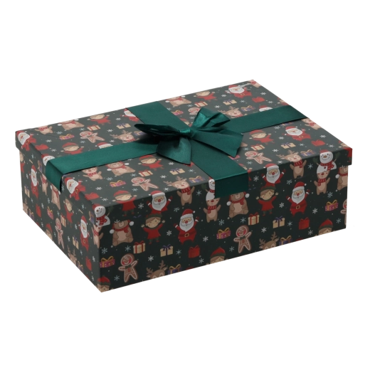 Kalėdinė dovanų dėžutė su žaliu kaspinu 30,5 × 22 × 10 cm – 1 vnt.