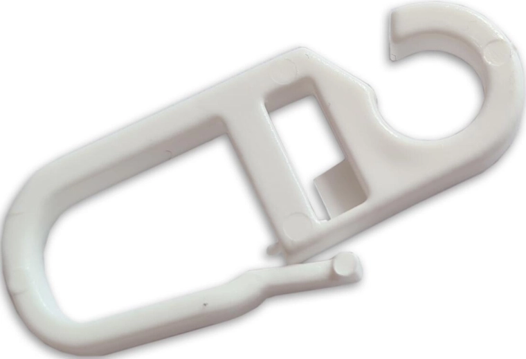 Plastikinis užuolaidų kabliukas, baltas, pakuotė 10 vnt.