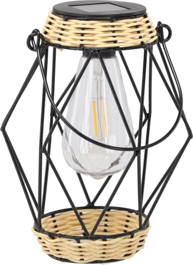 Saulės energija maitinamas metalinis žibintas-žvakidė 22 cm, juodas, LED