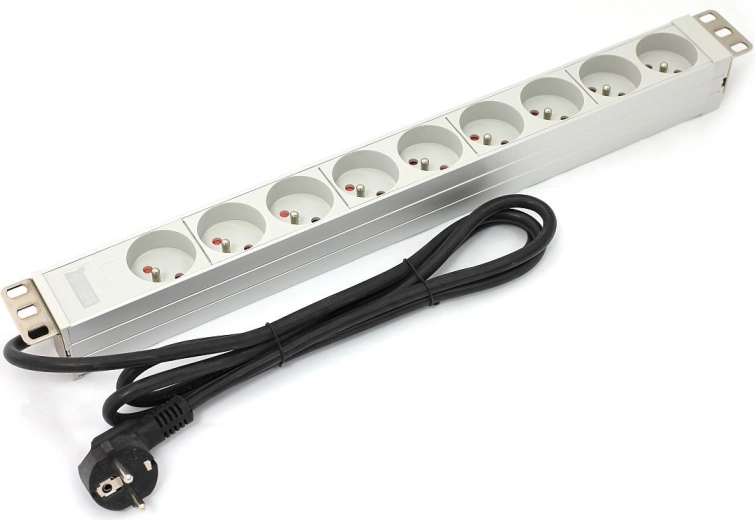 PDU maitinimo juosta 19" stovui (rack), 9× E tipo, 1,8 m, Schuko, aliumininė, 16 A