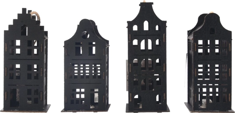 Hanging wooden house with LED lighting, black (4 variants)