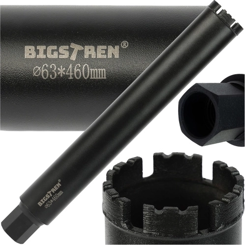 Deimantinė gręžimo karūna 63 × 450 mm BIGSTREN, 1-1/4" UNC sriegis betonui ir akmeniui
