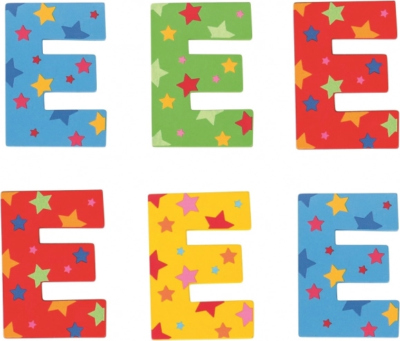 Medinė raidė E su žvaigždutėmis