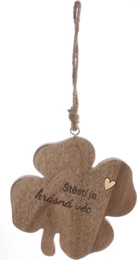 Wooden decoration four-leaf clover "Good Luck" brown 10 cm