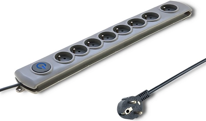 Viršįtampių apsaugą turintis ilgintuvas Quick Switch, 8 lizdai, 1,8 m, pilkas