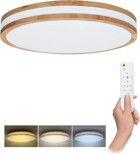Solight LED lubinis/sieninis šviestuvas Woody su nuotolinio valdymo pulteliu, 48 W, 38 cm, reguliuojamo ryškumo, šviesos temperatūros keitimas