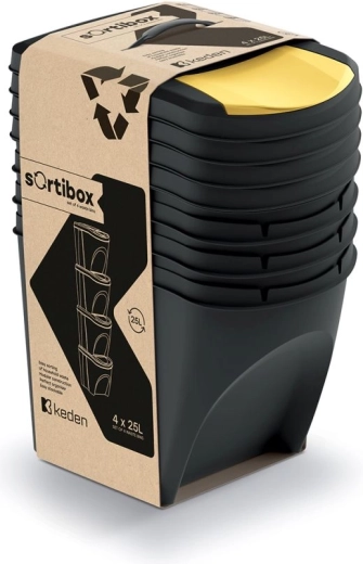 SORTIBOX 4×25 l rūšiavimo šiukšliadėžių rinkinys – perdirbta juoda
