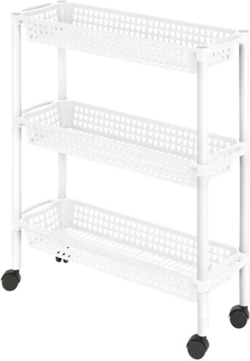 Plastikinis vežimėlis–lentyna HEIDRUN ant ratukų su 3 krepšeliais 60 × 18 × 61 cm (spalvų miksas)