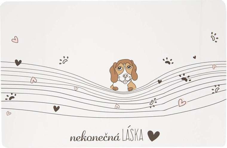 Stalo padėkliukas iš plastiko „Nekonečná láska“ su šuns motyvu 43 × 28 cm