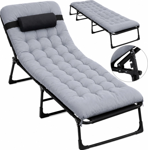Sulankstoma turistinė lova Premium 200 × 68 cm juodai pilka
