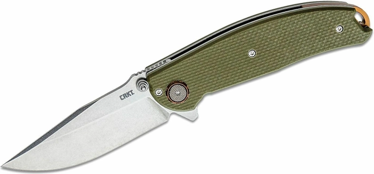 CRKT Butte folding pocket knife with assisted opening, D2, stonewash, green G10
